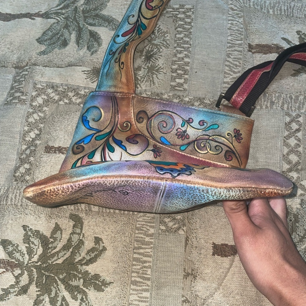 Butterfly bag hand painted Anuschka purse bohemian travel messenger bag - Picture 9 of 16